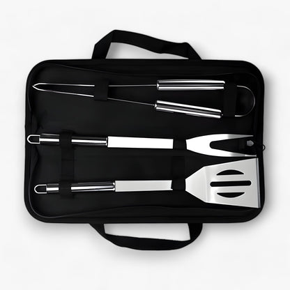 BBQ Utensil Set Stainless Steel Non-Slip Handles & Carrying Bag