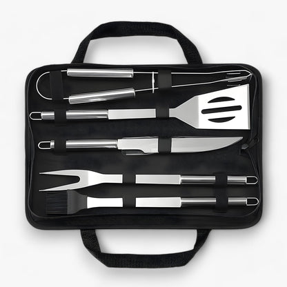 BBQ Utensil Set Stainless Steel Non-Slip Handles & Carrying Bag