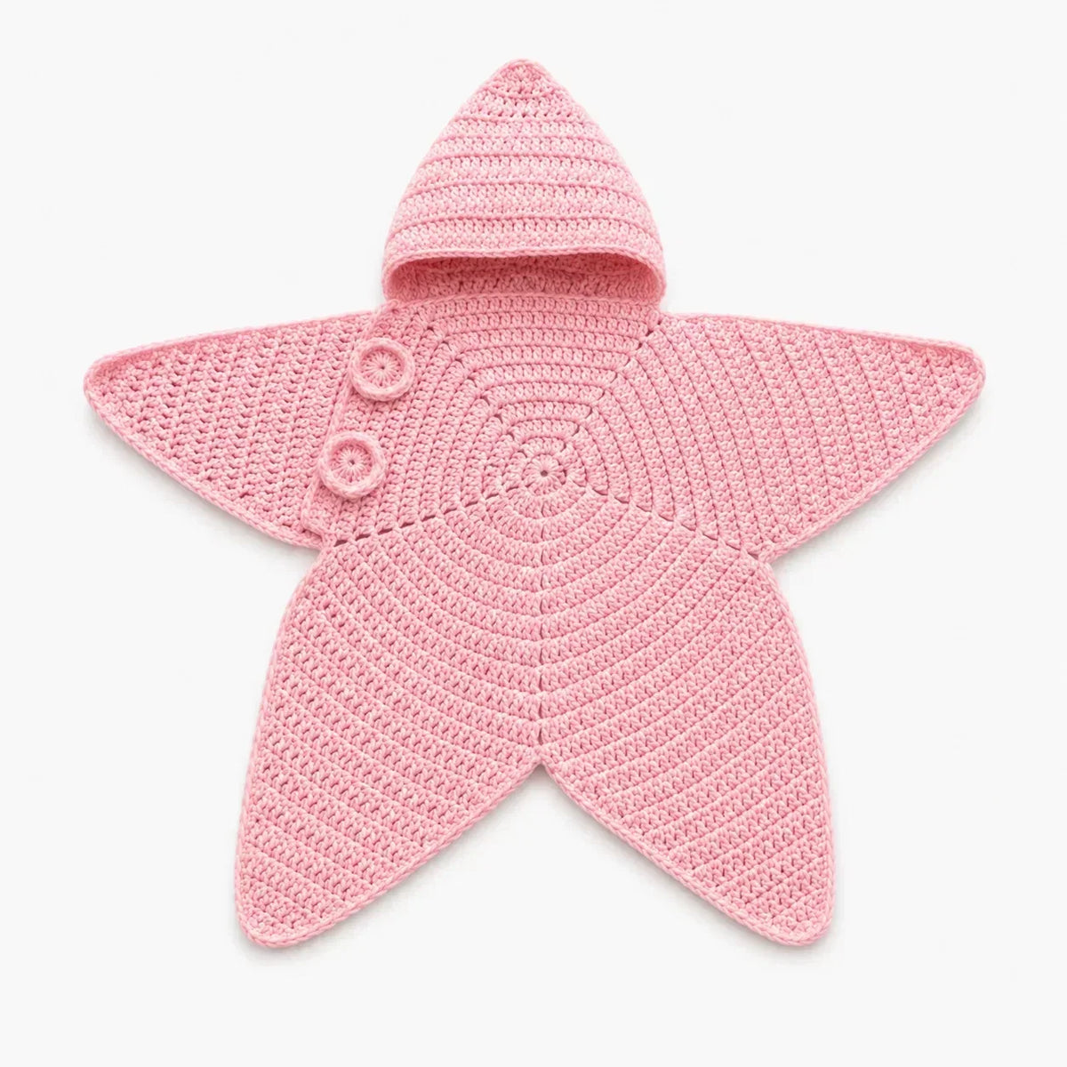 Baby Blanket Crocheted Cotton Hooded Star Shape With Button Closure