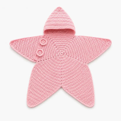 Baby Blanket Crocheted Cotton Hooded Star Shape With Button Closure