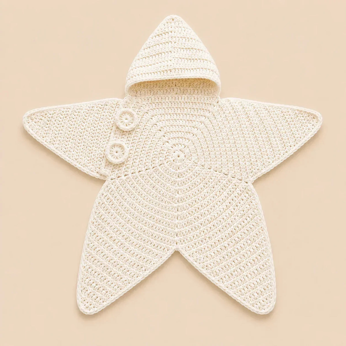 Baby Blanket Crocheted Cotton Hooded Star Shape With Button Closure