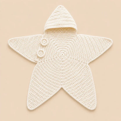 Baby Blanket Crocheted Cotton Hooded Star Shape With Button Closure