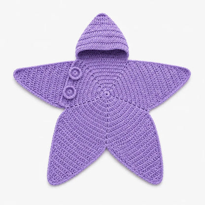 Baby Blanket Crocheted Cotton Hooded Star Shape With Button Closure