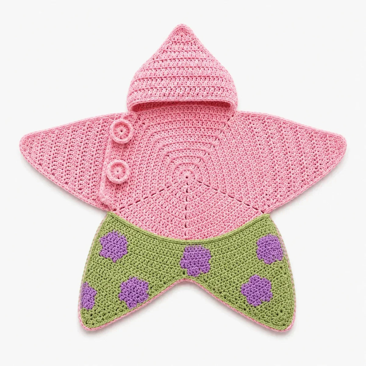 Baby Blanket Crocheted Cotton Hooded Star Shape With Button Closure