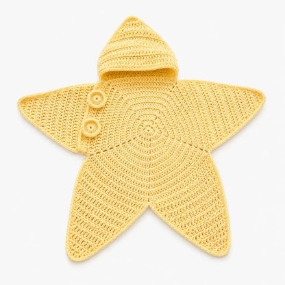 Baby Blanket Crocheted Cotton Hooded Star Shape With Button Closure