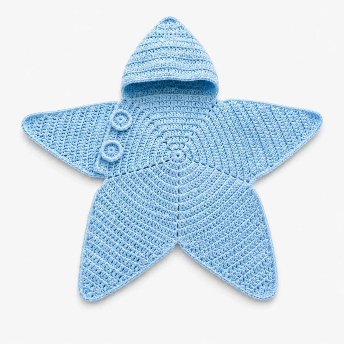 Baby Blanket Crocheted Cotton Hooded Star Shape With Button Closure