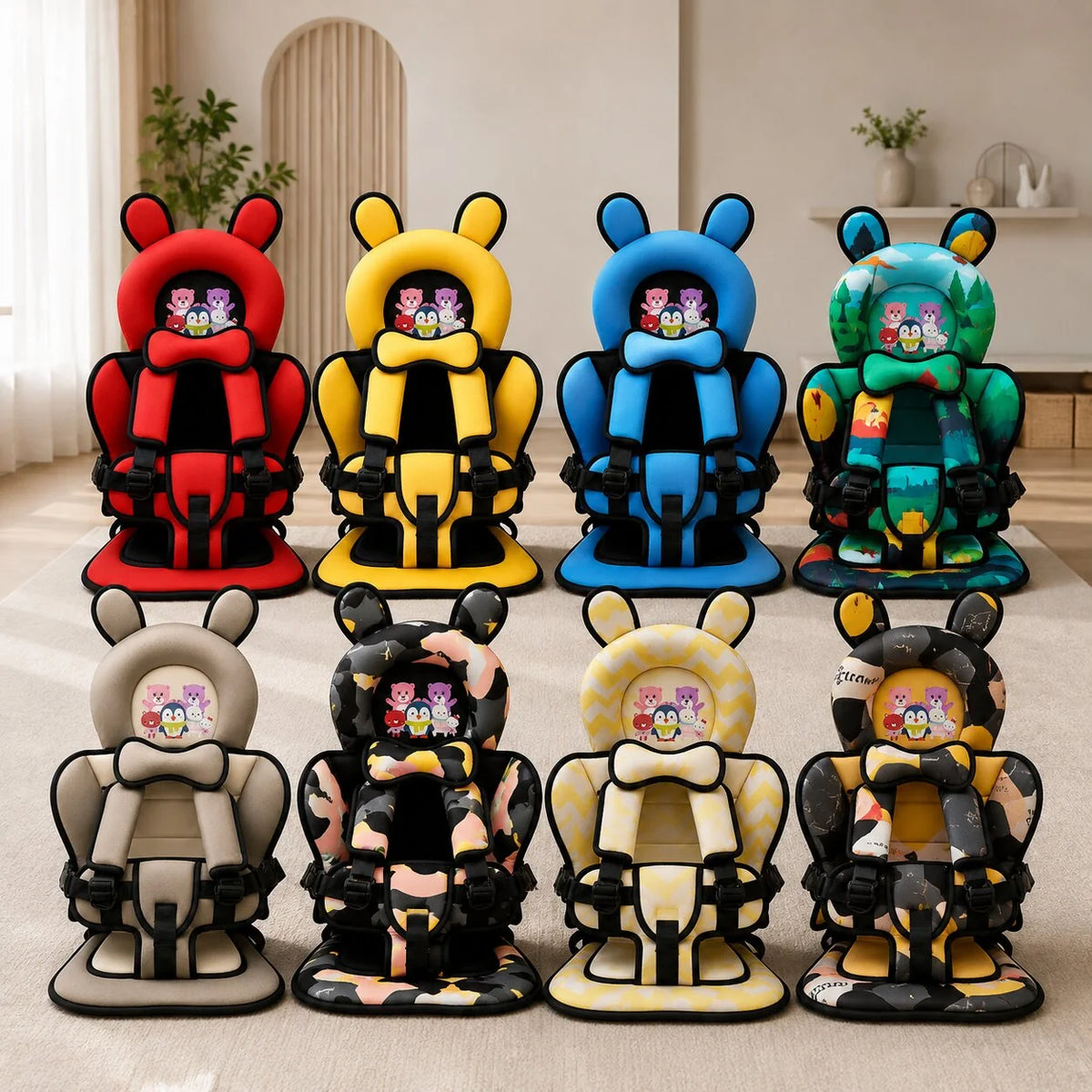 Baby Car Seat Bear-Shaped Padded Support Adjustable Strap