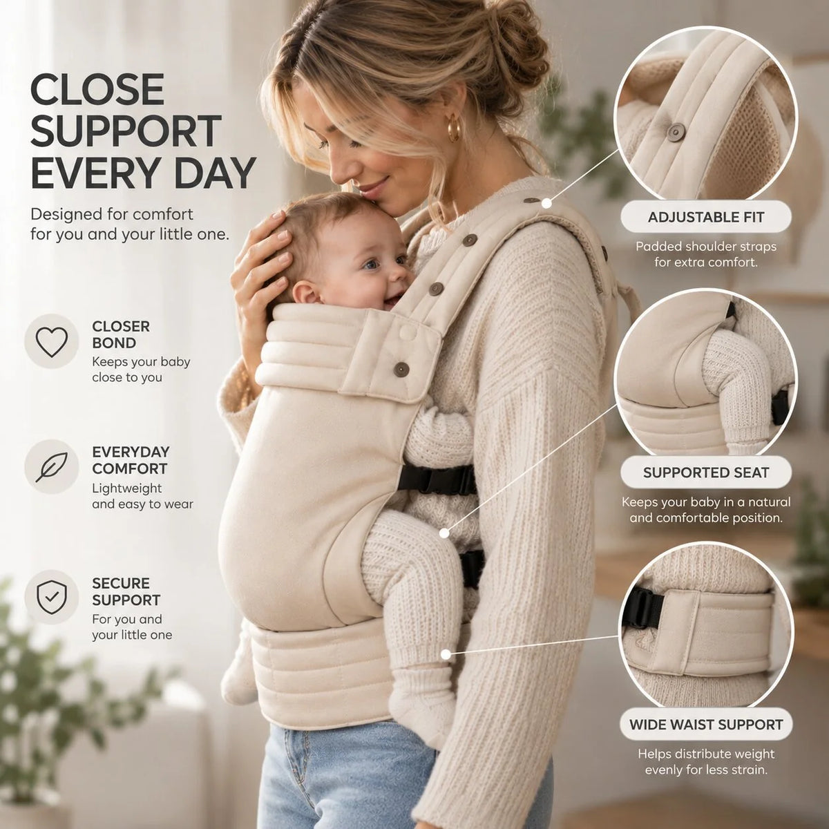 Baby Carrier Ergonomic 3-Position Padded Straps