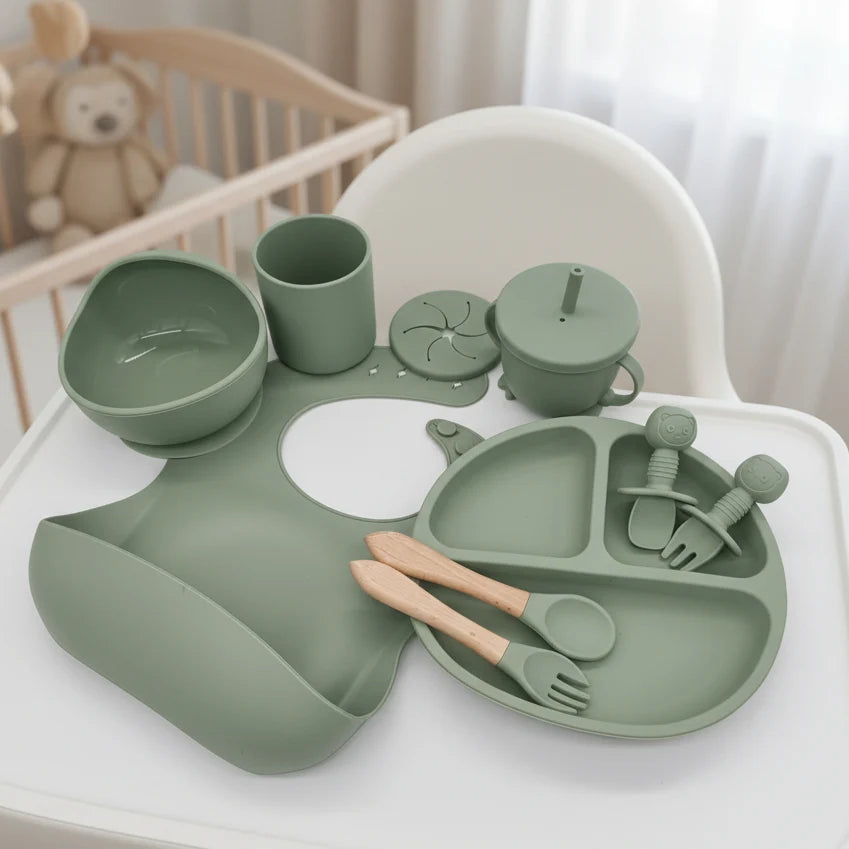 Baby Dinnerware Set Silicone Suction Base BPA-Free Set of 10