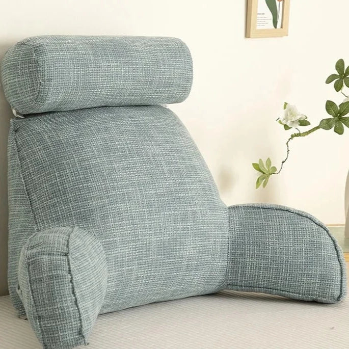 Back Support Cushion Adjustable Headrest Removable Cotton Cover Side Pocket