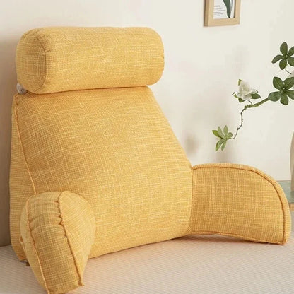 Back Support Cushion Adjustable Headrest Removable Cotton Cover Side Pocket