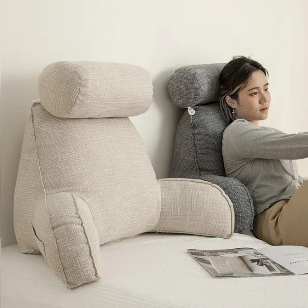 Back Support Cushion Adjustable Headrest Removable Cotton Cover Side Pocket