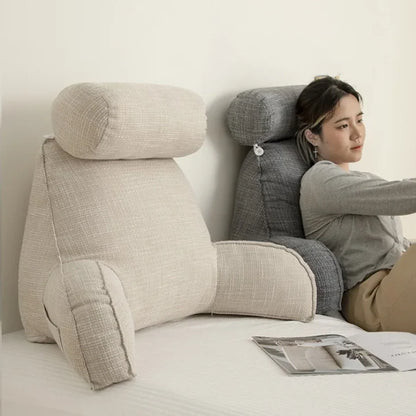 Back Support Cushion Adjustable Headrest Removable Cotton Cover Side Pocket