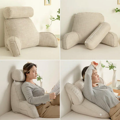 Back Support Cushion Adjustable Headrest Removable Cotton Cover Side Pocket