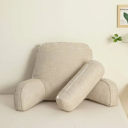 Back Support Cushion Adjustable Headrest Removable Cotton Cover Side Pocket