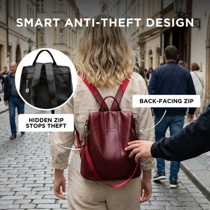 Backpack Convertible 3-Way Hidden Zipper Water-Resistant PU Leather