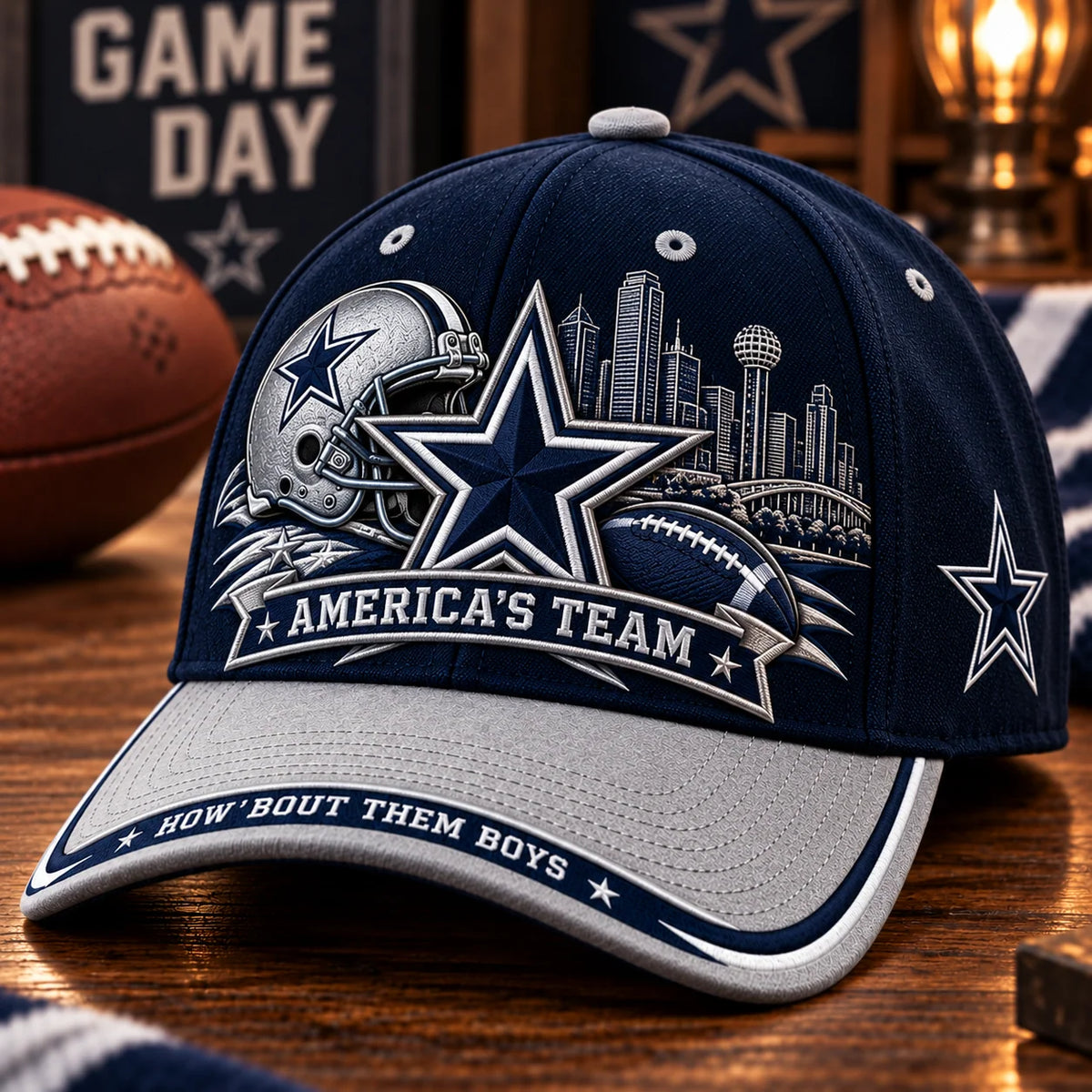 Baseball Cap Football Graphics Adjustable Strap One Size Fits Most