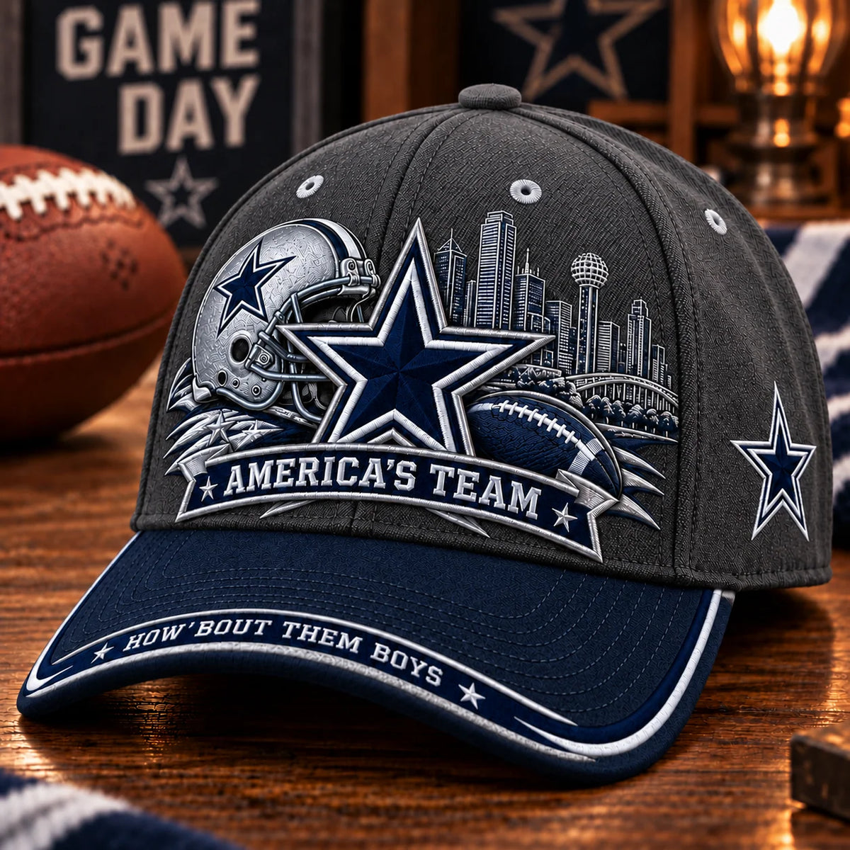 Baseball Cap Football Graphics Adjustable Strap One Size Fits Most