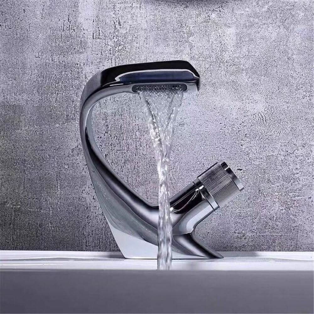 Basin Mixer Waterfall Spout Solid Brass & Ceramic Cartridge