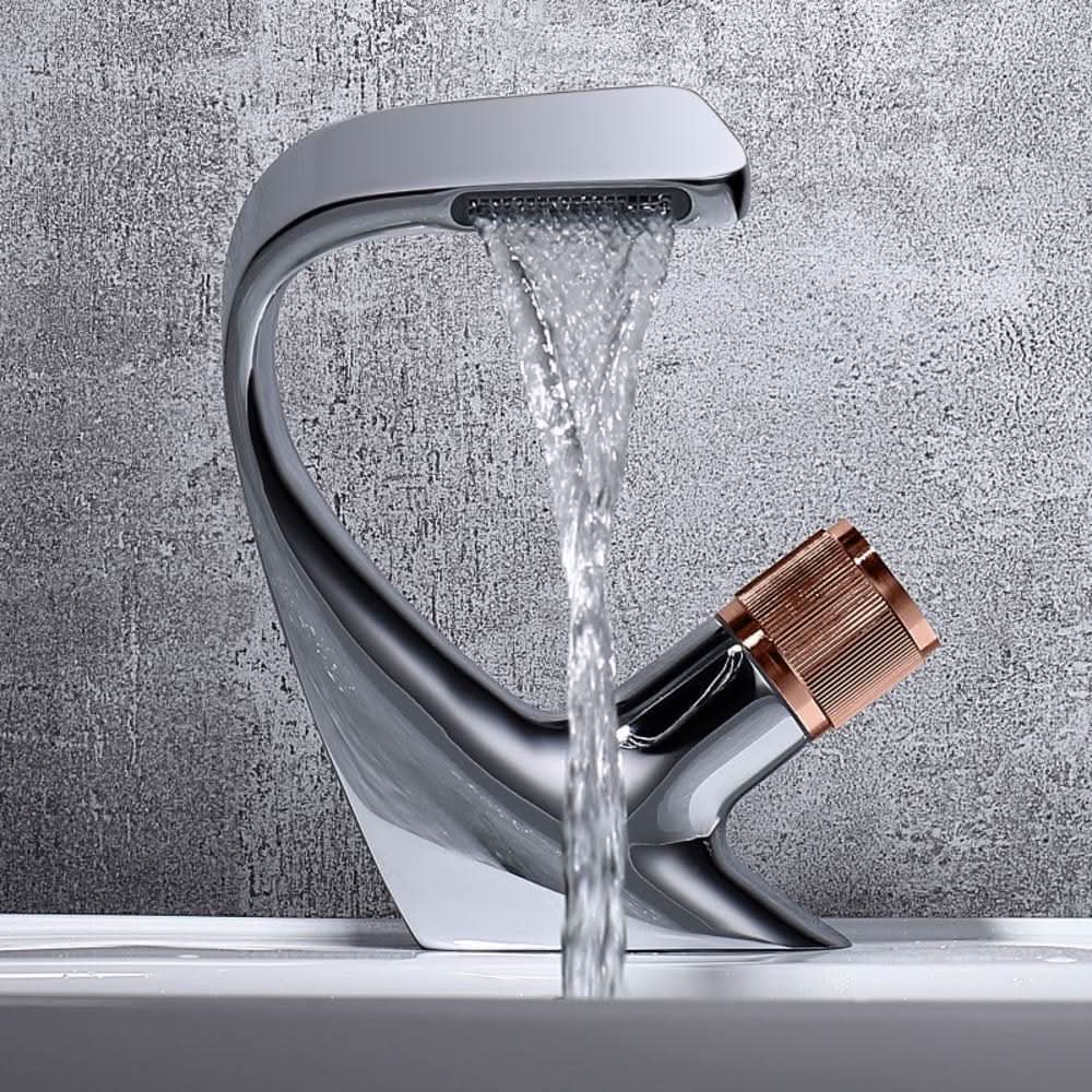 Basin Mixer Waterfall Spout Solid Brass & Ceramic Cartridge