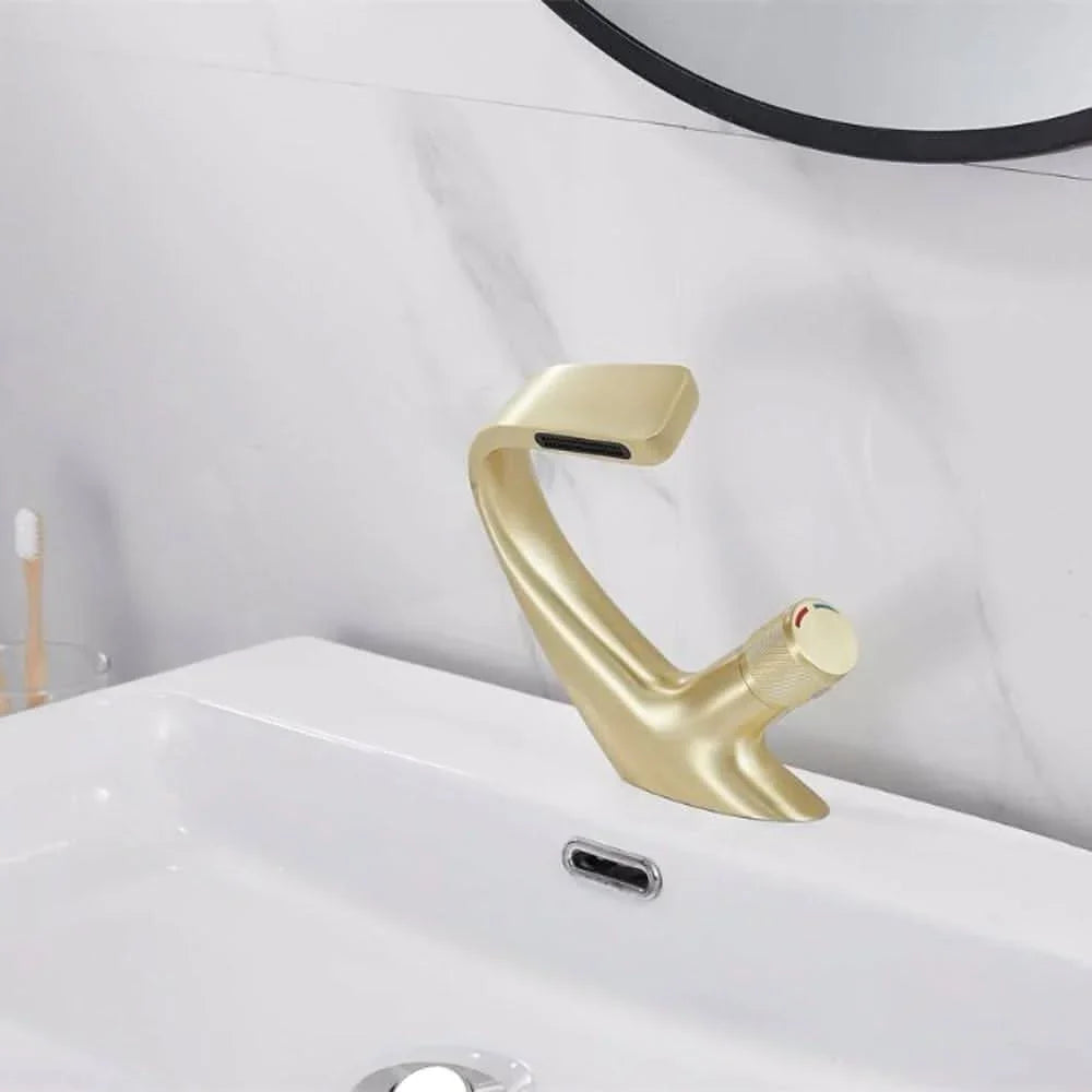Basin Mixer Waterfall Spout Solid Brass & Ceramic Cartridge