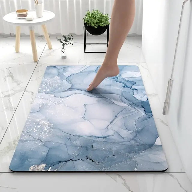 Bath Mat Marble Look Non-Slip Quick-Dry