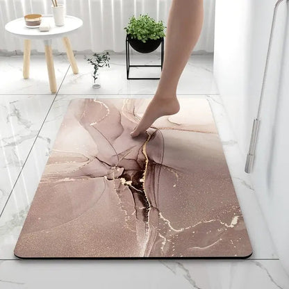 Bath Mat Marble Look Non-Slip Quick-Dry