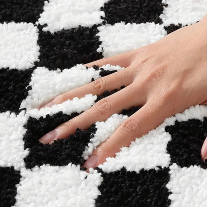 Bath Mat Plush Checkered Microfiber Non-Slip & Machine Washable