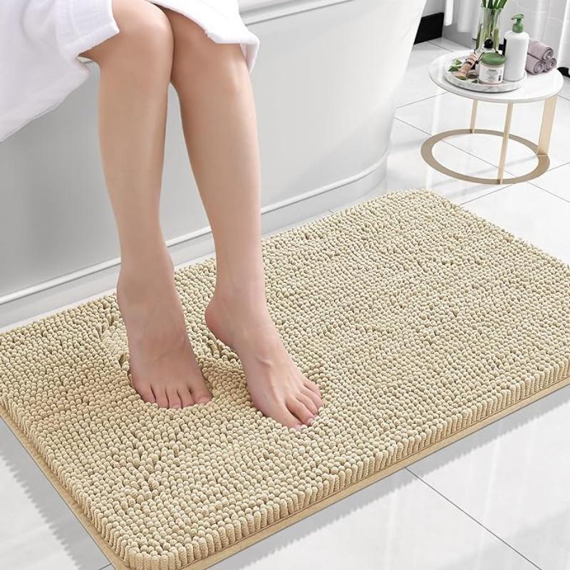 Bath Mat Plush Chenille Non-Slip Backing & Quick-Dry
