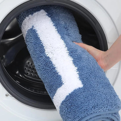 Bath Mat Plush Microfiber Non-Slip Backing & Two-Tone Border