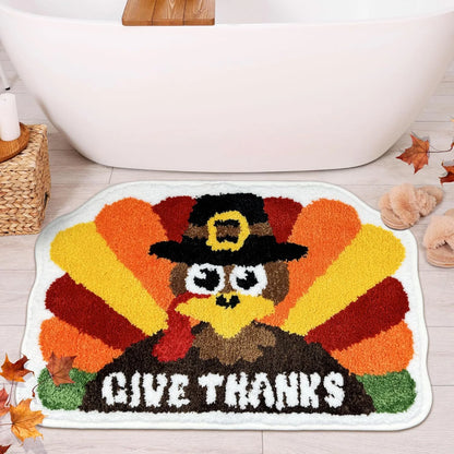 Bath Mat Plush Pumpkin Design Non-Slip Machine Washable