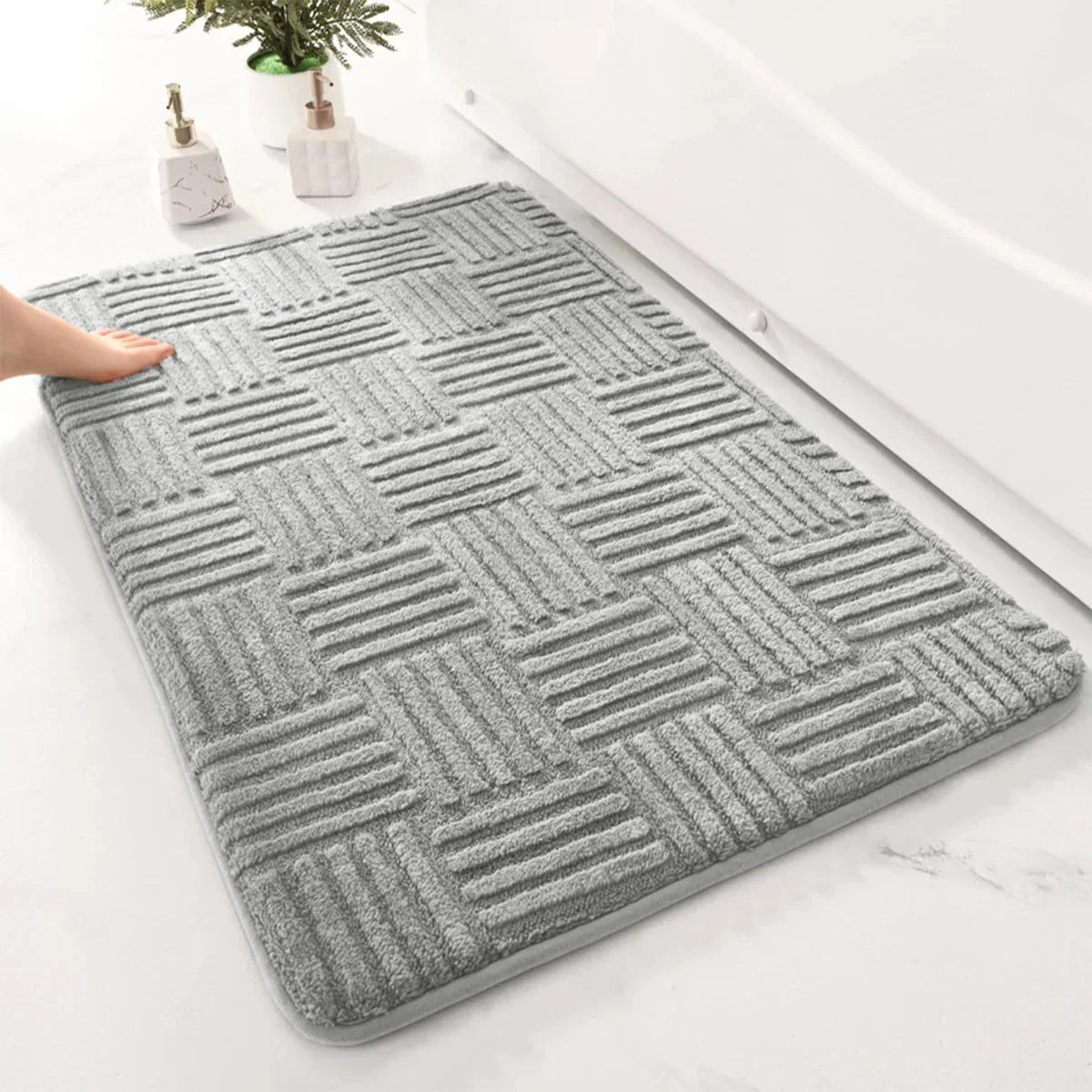 Bath Mat Thick Absorbent Non-Slip Striped Design
