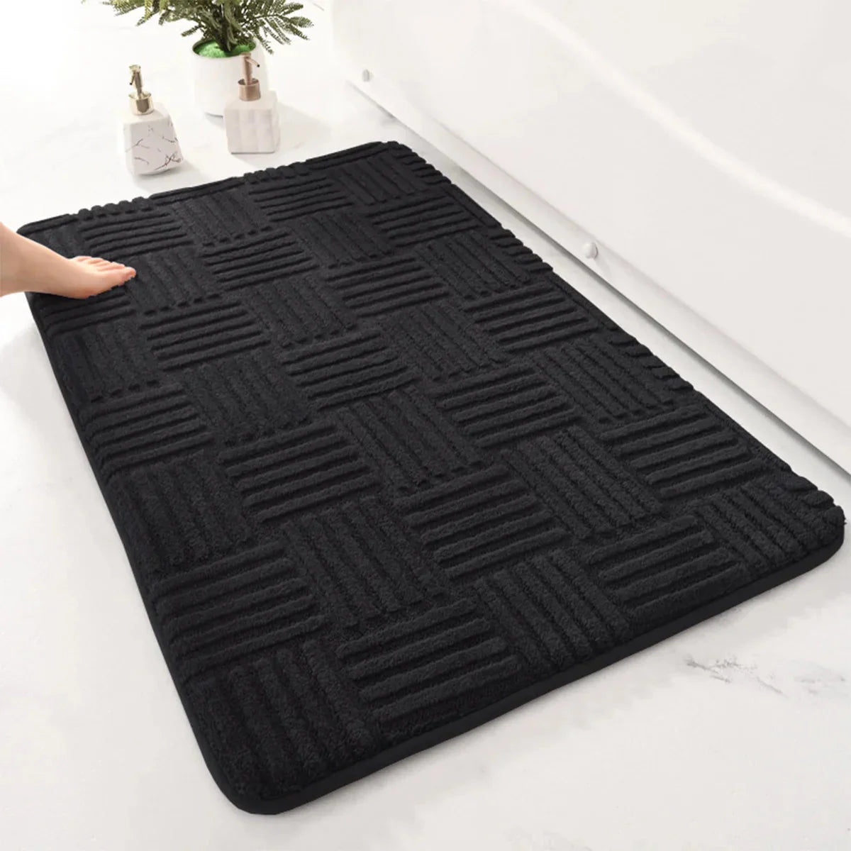 Bath Mat Thick Absorbent Non-Slip Striped Design