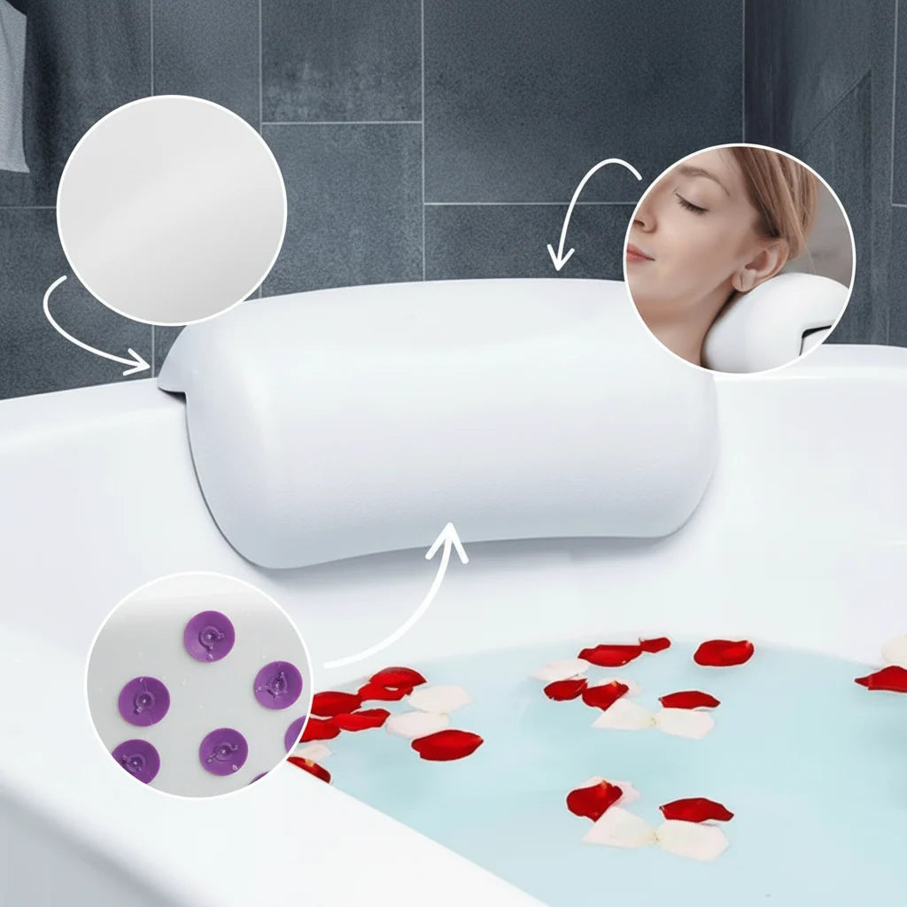 Bath Pillow Contoured Foam Non-Slip Suction Cups Water-Repellent Cover