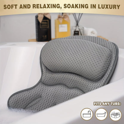 Bath Pillow Ergonomic Neck Support 6 Non-Slip Suction Cups