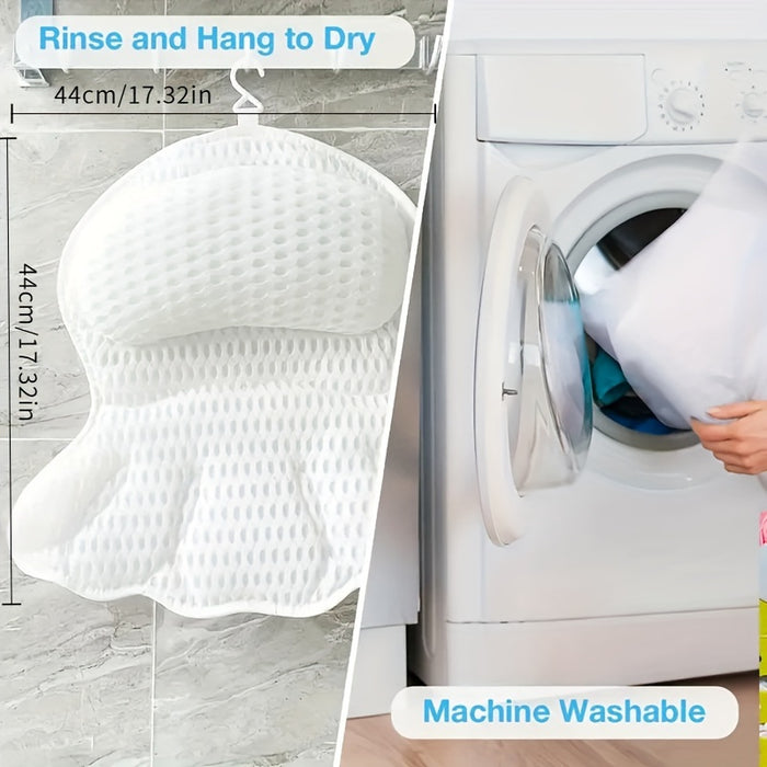 Bath Pillow Ergonomic Neck Support 6 Non-Slip Suction Cups
