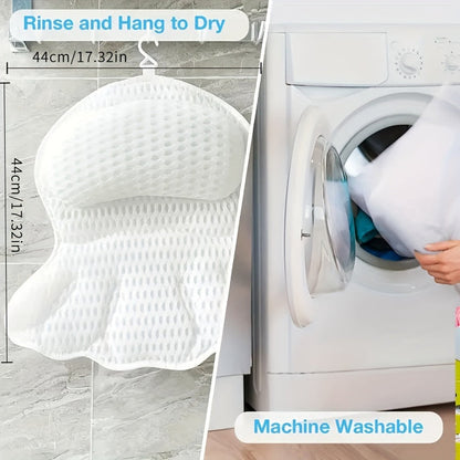 Bath Pillow Ergonomic Neck Support 6 Non-Slip Suction Cups