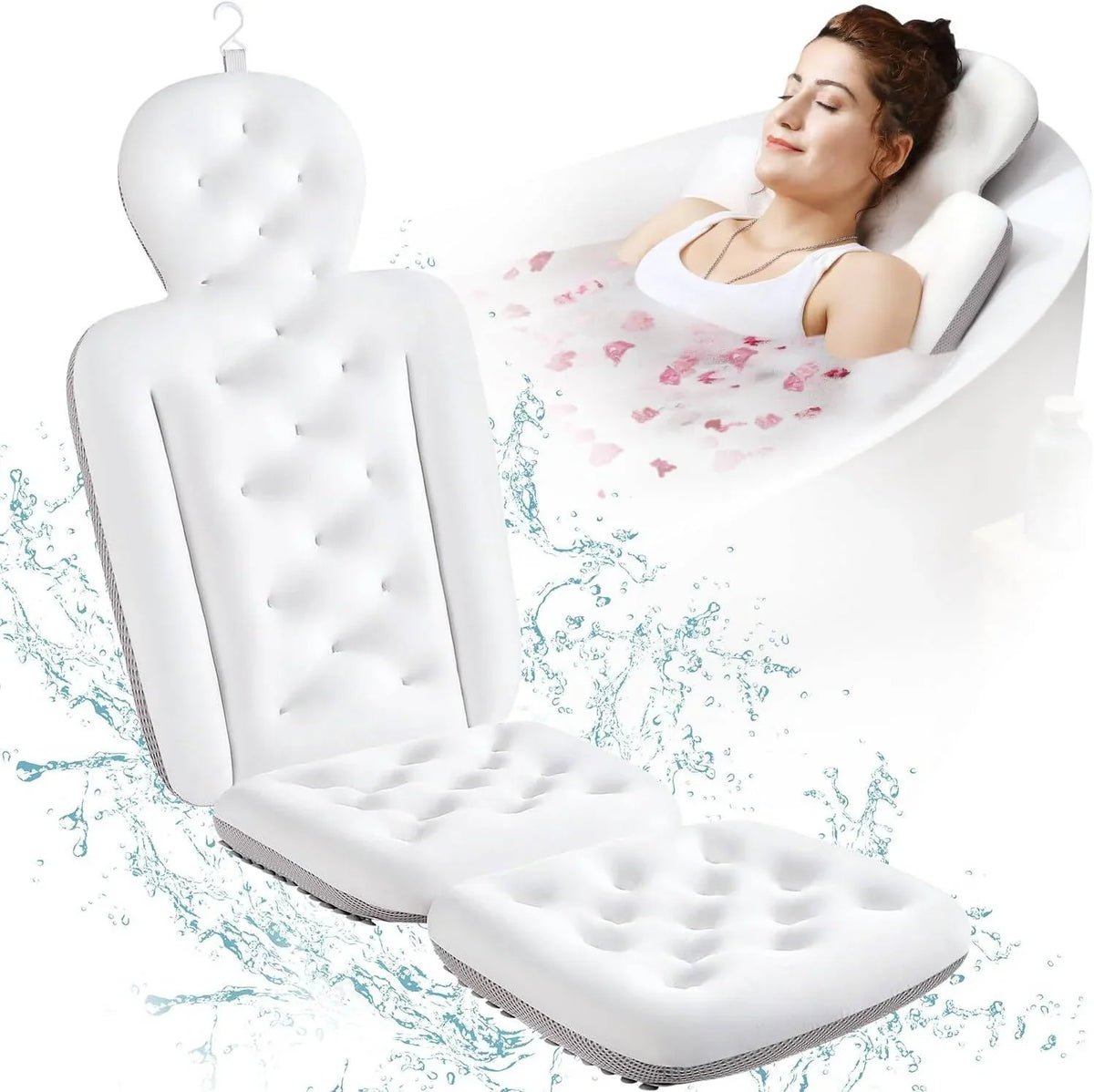 Bath Pillow Full-Body Support Breathable Mesh Suction Cups