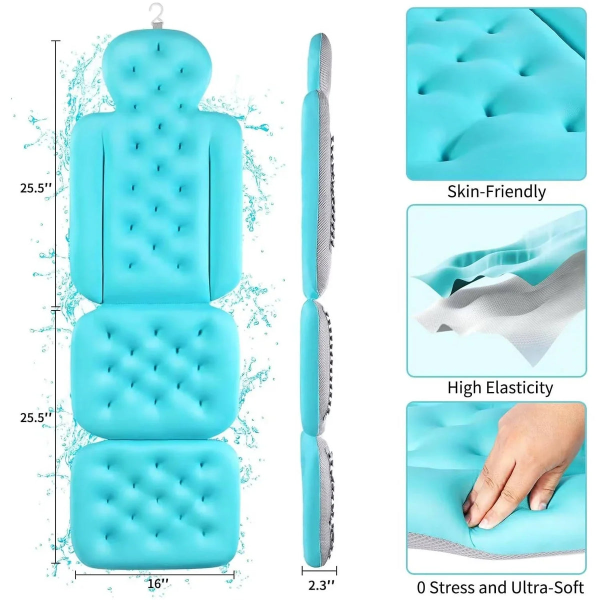 Bath Pillow Full-Body Support Breathable Mesh Suction Cups