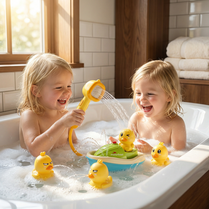 Bath Toy Battery-Powered Shower Head & Interactive Ducks
