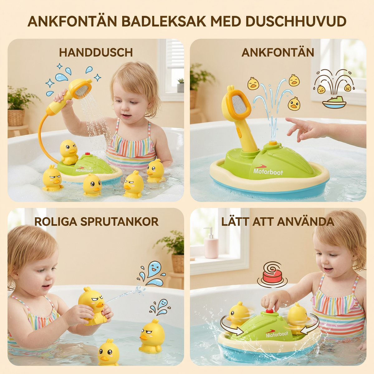 Bath Toy Battery-Powered Shower Head & Interactive Ducks