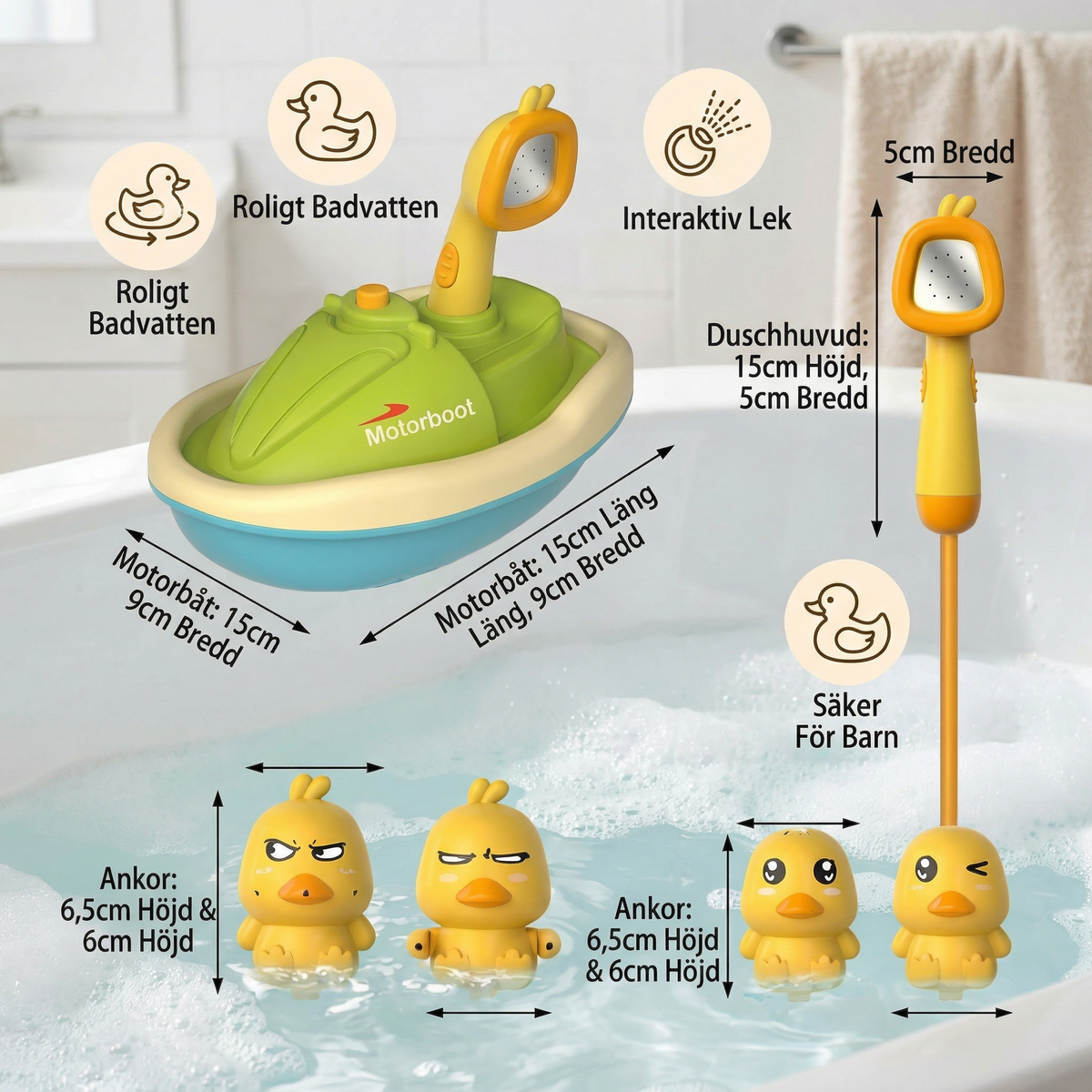 Bath Toy Battery-Powered Shower Head & Interactive Ducks