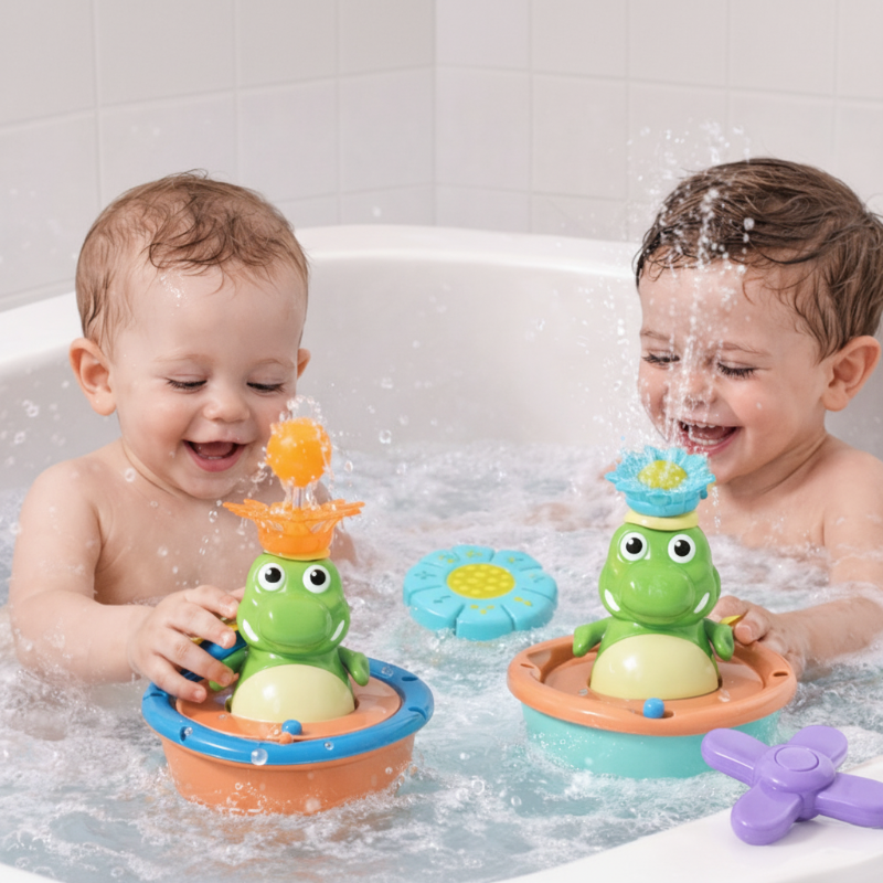 Bath Toy Crocodile Automatic LED Fountain 4 Spray Heads