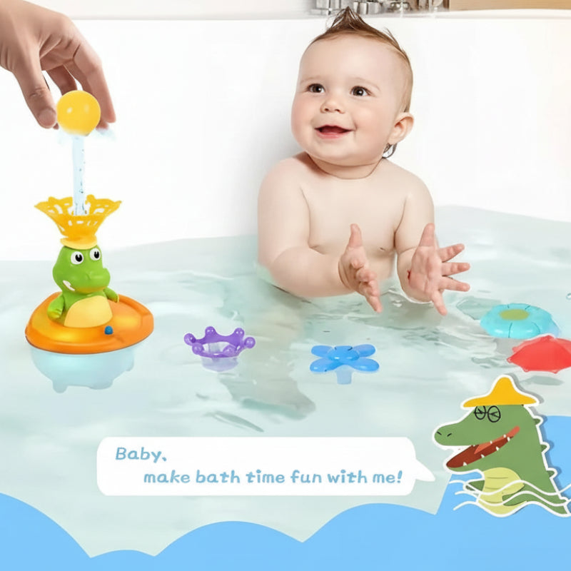 Bath Toy Crocodile Automatic LED Fountain 4 Spray Heads