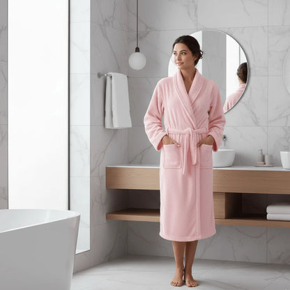 Bathrobe Coral Fleece Lightweight With Belt & Side Pockets