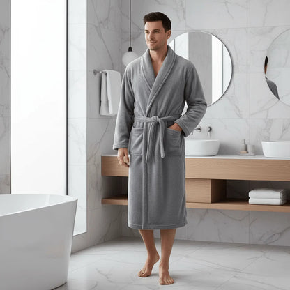 Bathrobe Coral Fleece Lightweight With Belt & Side Pockets