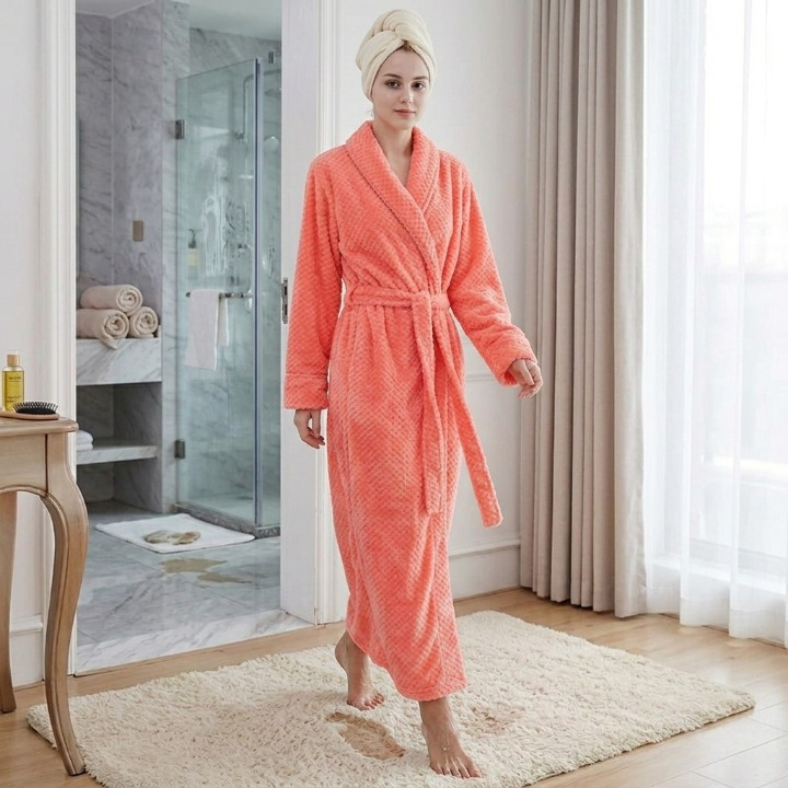 Bathrobe Plush Full-Length Shawl Collar & Tie Belt