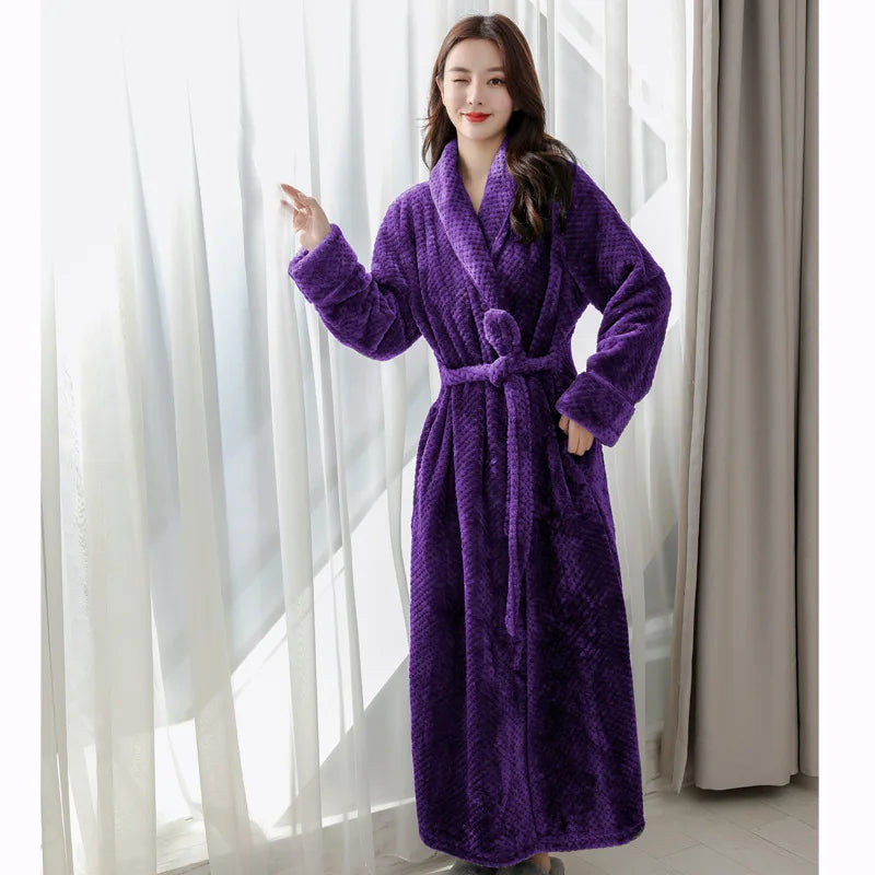 Bathrobe Plush Full-Length Shawl Collar & Tie Belt