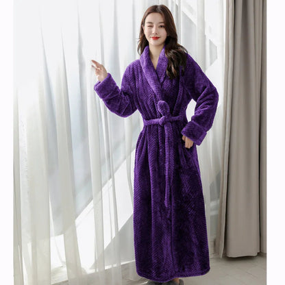 Bathrobe Plush Full-Length Shawl Collar & Tie Belt