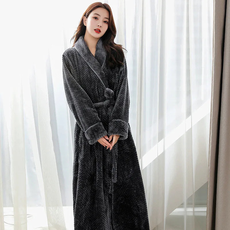 Bathrobe Plush Full-Length Shawl Collar & Tie Belt